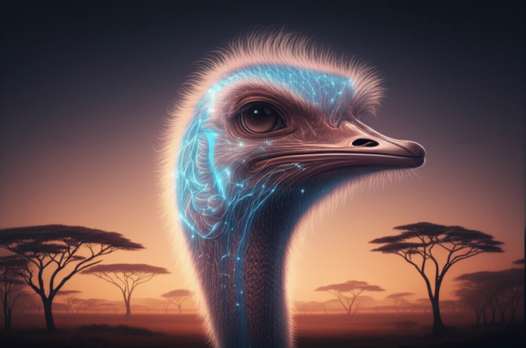 Surreal illustration of an ostrich brain in its natural habitat.