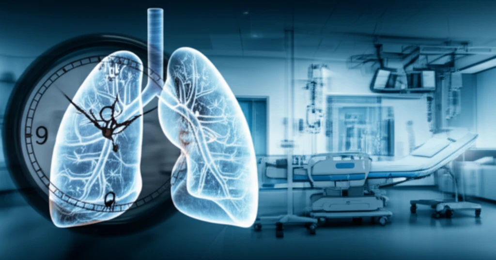 Digital illustration symbolizing the urgency of pulmonary embolism diagnosis in a high-tech hospital environment.