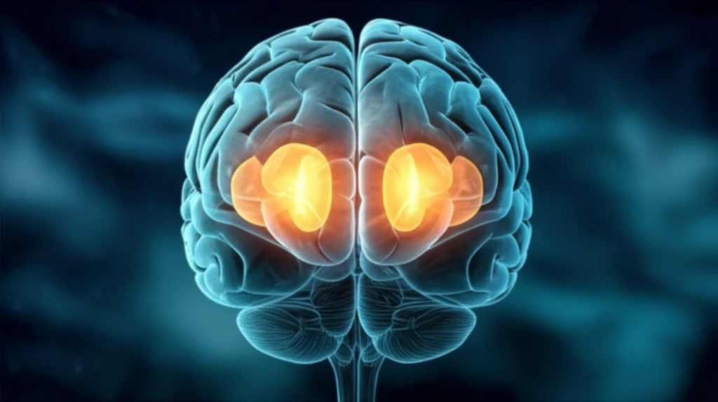 Illustration of an adolescent brain highlighting asymmetric subcortical regions.