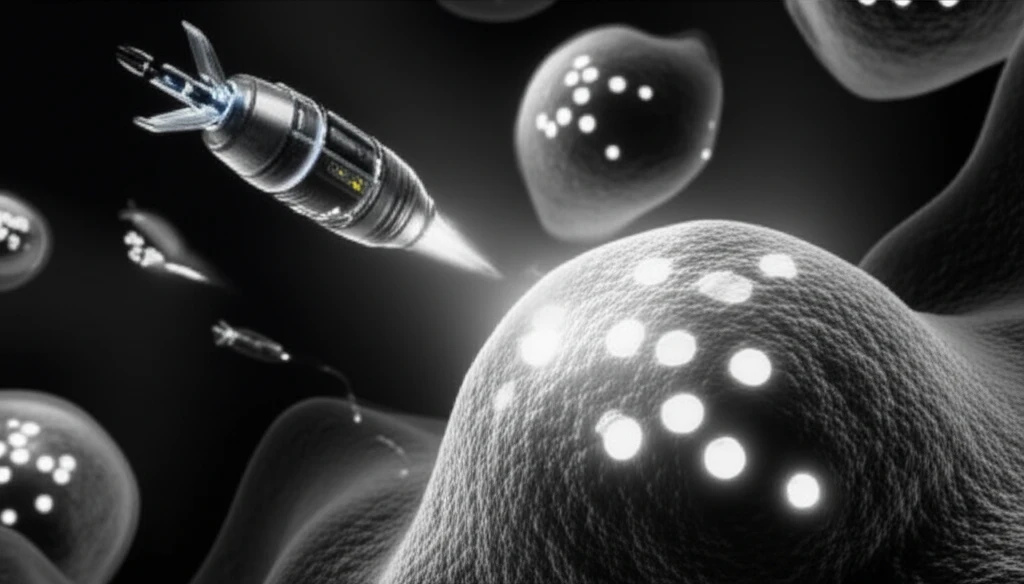 Genetically engineered virus attacking cancer cells.
