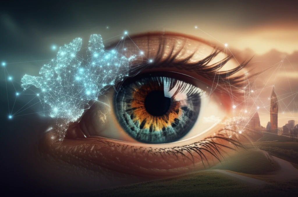 Surreal illustration of an eye symbolizing vision research in the UK.