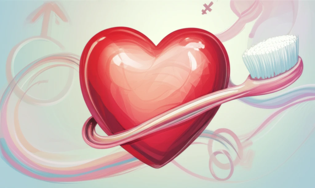 Stylized heart intertwined with a toothbrush, symbolizing the connection between oral hygiene and heart health.