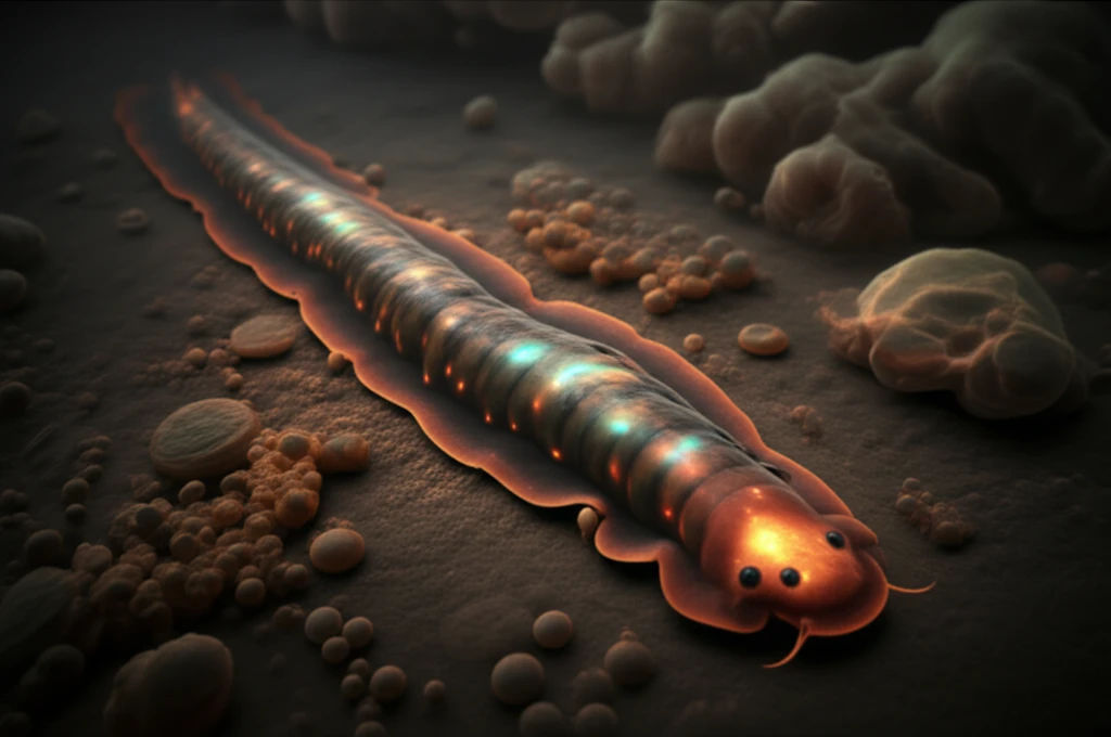 Planarian flatworm with glowing regenerative tissues.