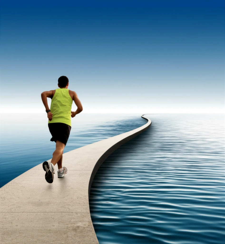 Athlete balancing on a path shifting between rigid and flexible states