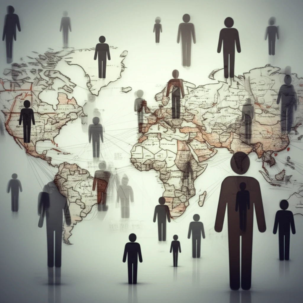 Interconnected maps showing migration routes overlaid with modern-day racial demographics, symbolizing the impact of history on present-day society.