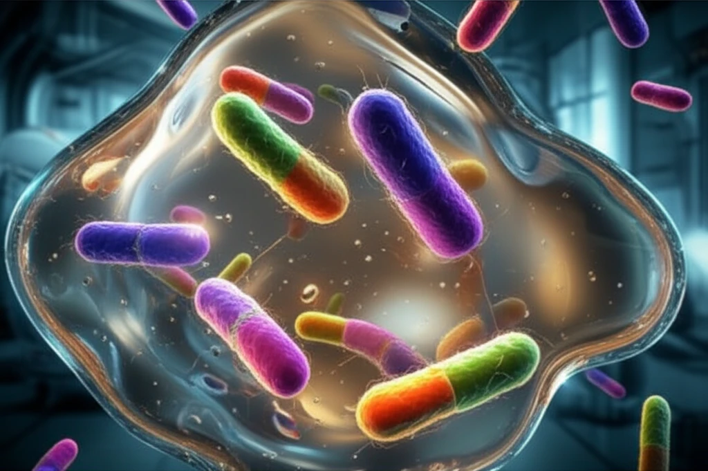 Microscopic bacteria in a nano-emulsion liquid.
