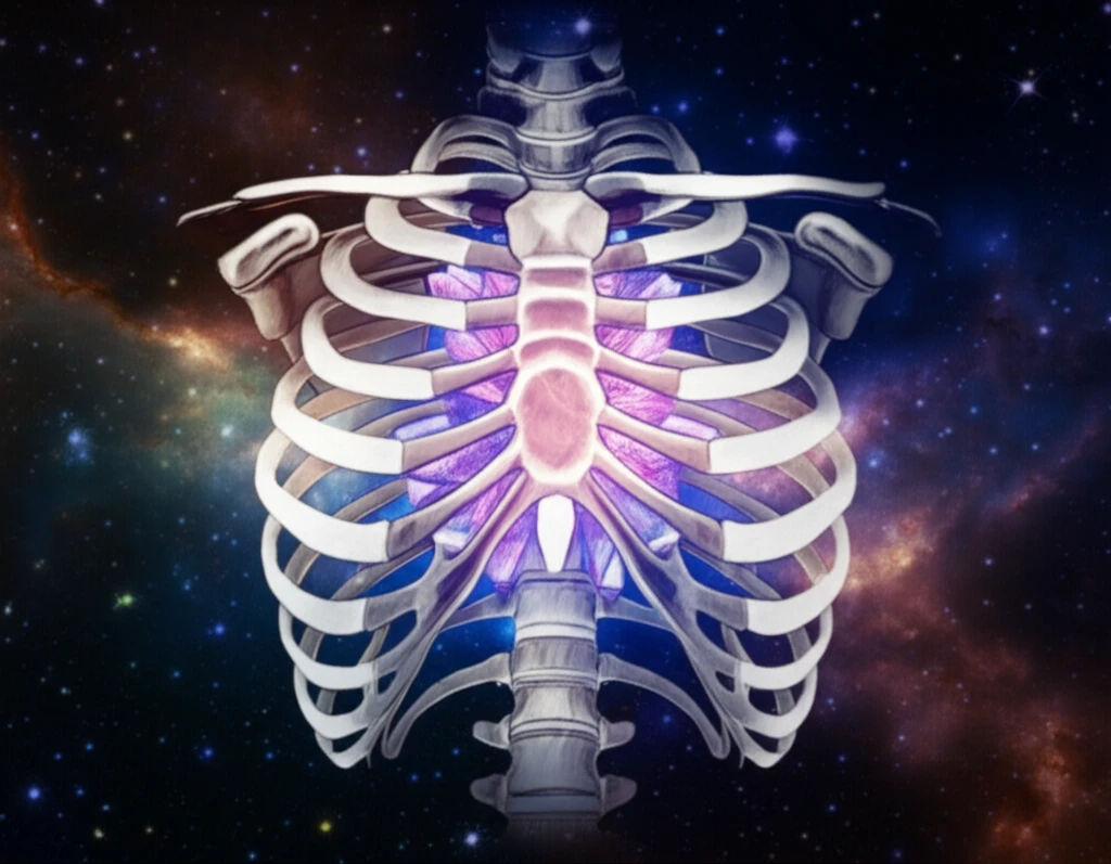 Crystals growing on human rib cage cancer illustration.