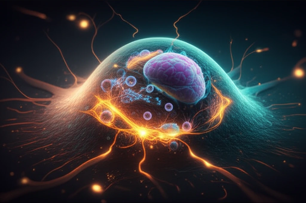 Surreal illustration of accelerated intracellular transport during apoptosis