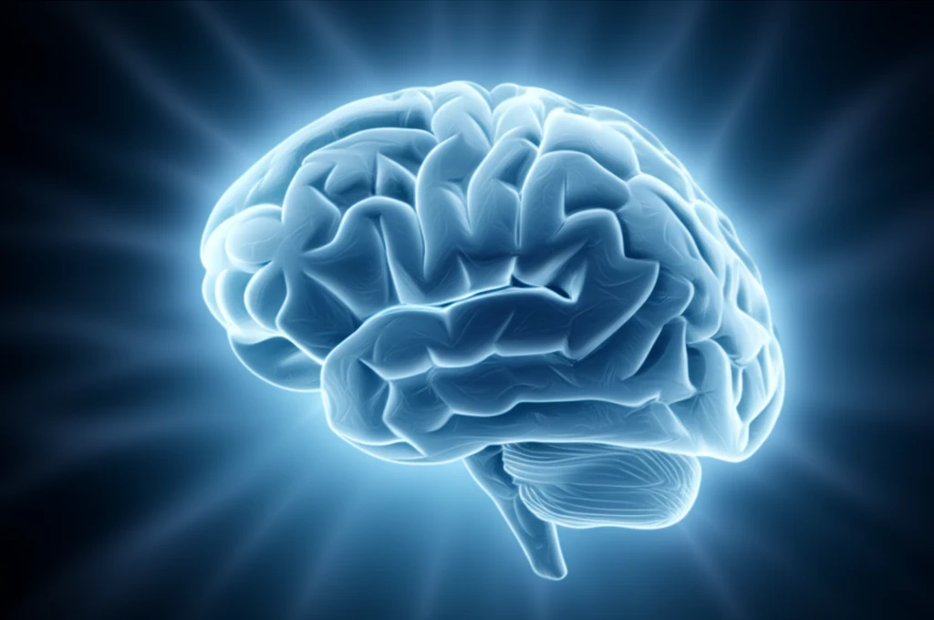 Brain protected by calming blue light, symbolizing lithium's neuroprotective effects in treating bipolar disorder.