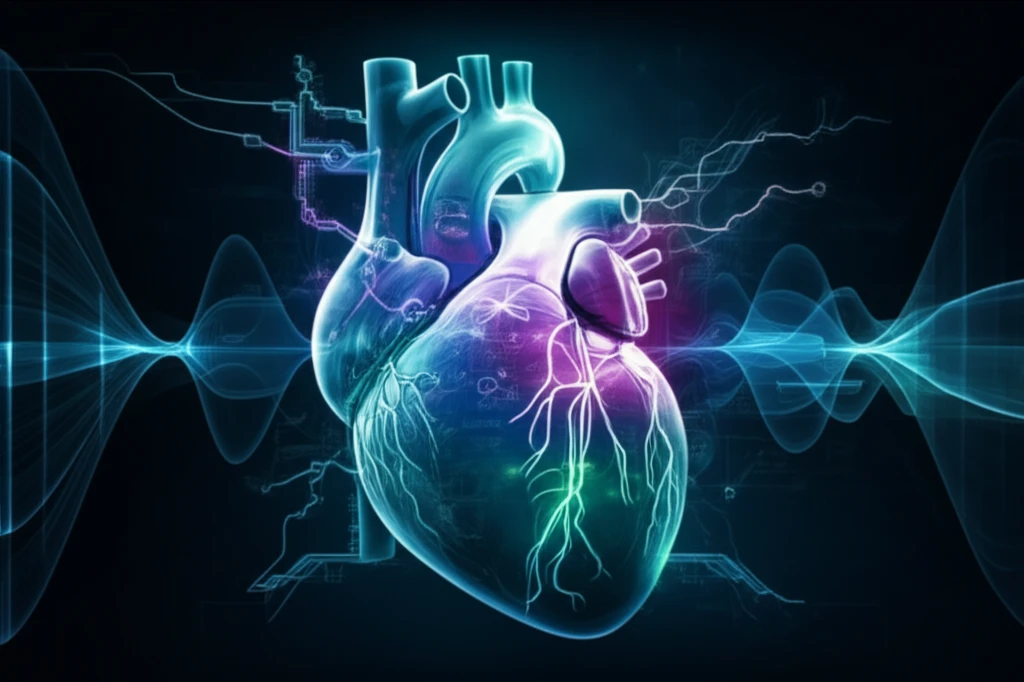 Digital illustration of a heart with electrical circuits, representing cardiac arrhythmias.