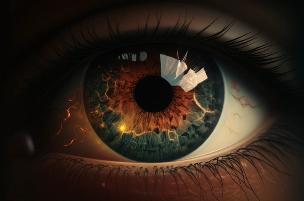 Illustration of eye with glowing veins