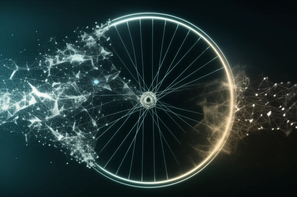 A bicycle wheel morphing into a complex network, representing graph theory and network analysis.