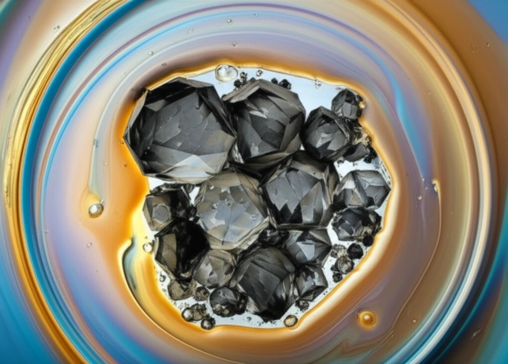 Microscopic boron carbide crystals forming in glycerin and PVA.