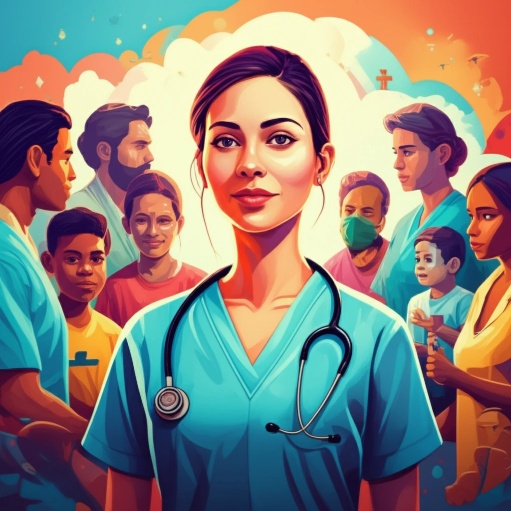 A nurse standing as a pillar of strength and support in a thriving community.