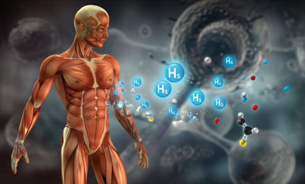 Illustration depicting muscle regeneration by hydrogen sulfide.