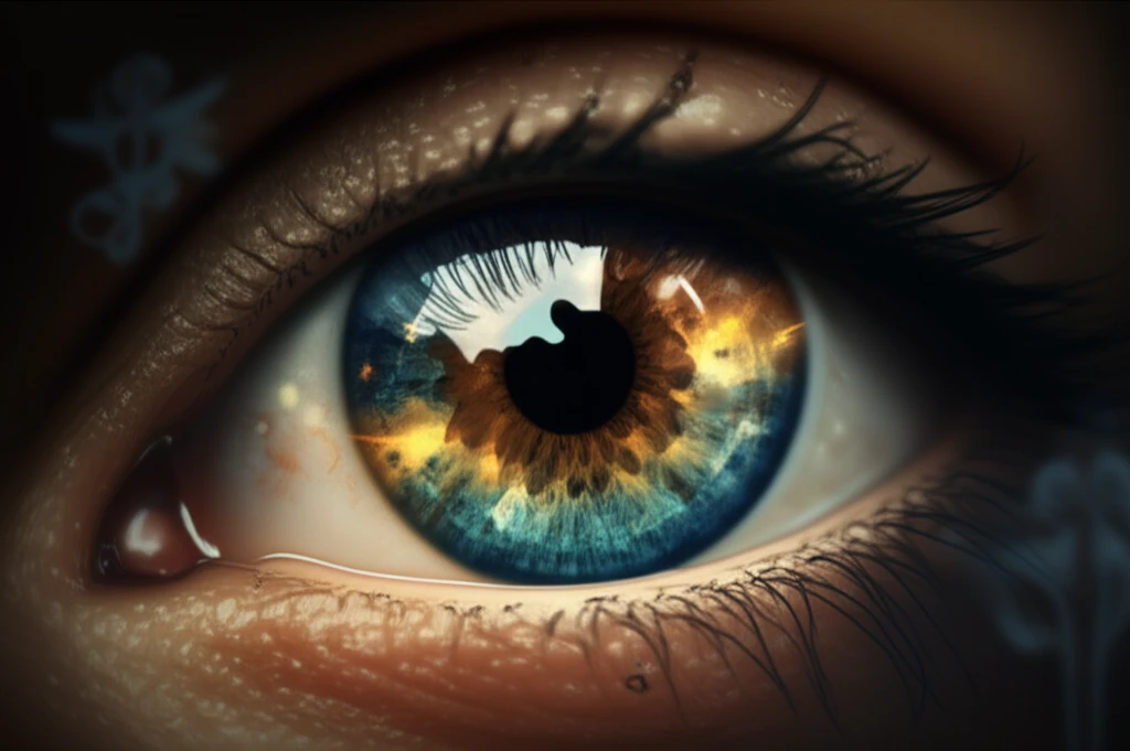 Surreal image of an eye symbolizing the treatment of bacterial conjunctivitis with antibiotics.