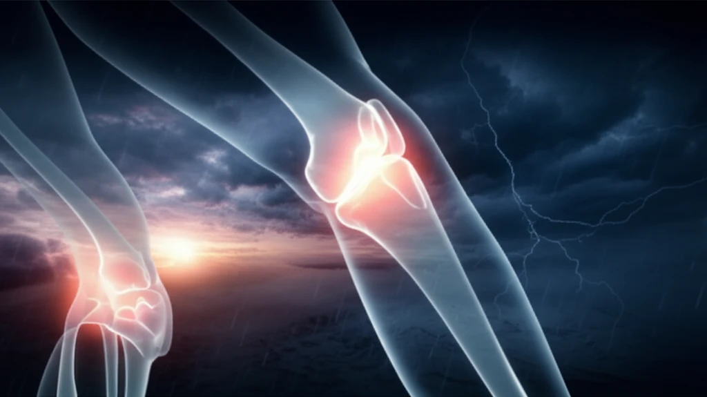 Surreal illustration of glowing joints amidst a stormy landscape, symbolizing psoriatic arthritis and hope for proactive care.