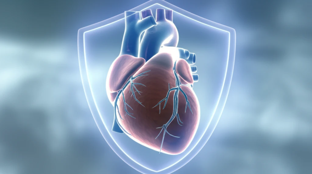 Protected Heart: Digital illustration of a heart shielded by pinacidil's effects on KATP channels.