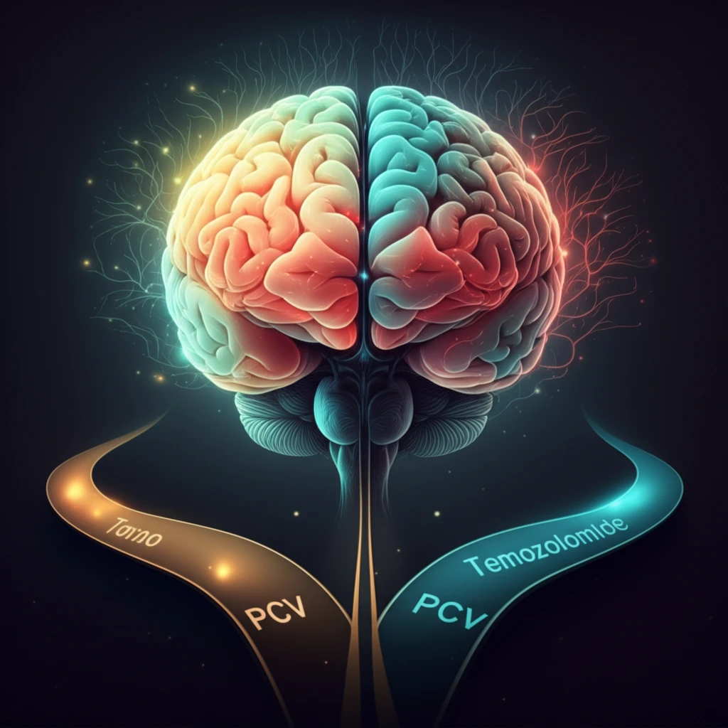 Brain pathways symbolizing treatment options for oligodendroglioma.