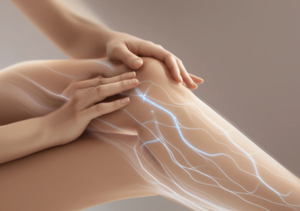 Illustration of a woman finding relief from lymphedema through Endermologie treatment.