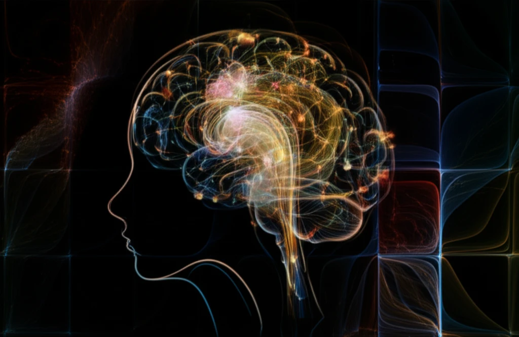Data streams forming a human brain, representing the intersection of technology and mental health.