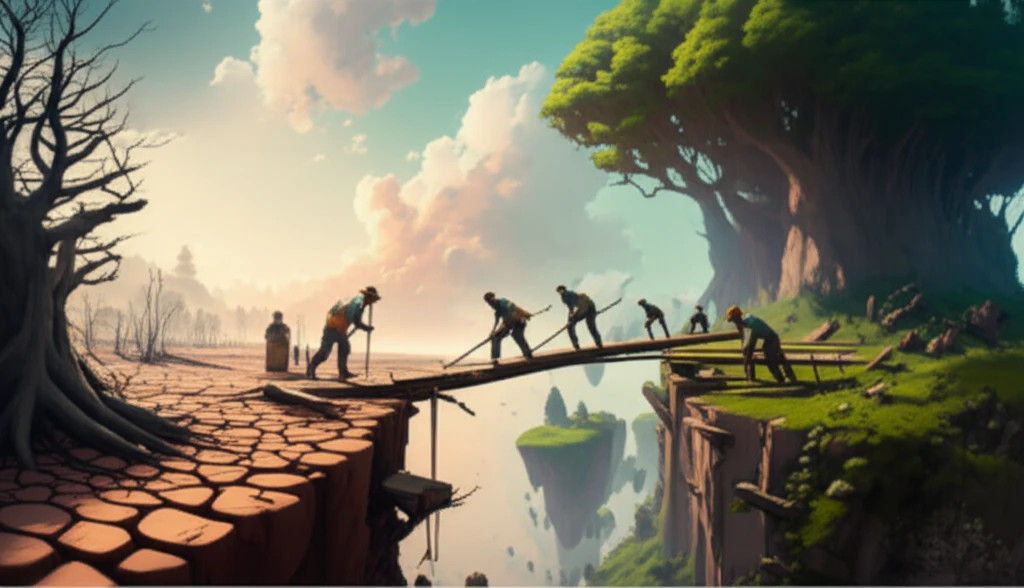 A surreal illustration depicting the divide in access to environmental health resources.