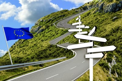 Winding road in the Balkans symbolizing uncertainty and transition in Europeanization.
