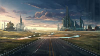 Futuristic highway in Kazakhstan symbolizing the Belt and Road Initiative.