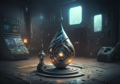 Liquid metal transforming into various shapes, symbolizing innovation.
