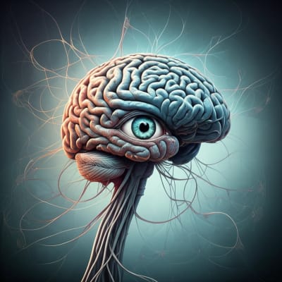 Brain with neural pathways to pupil showing interconnected rhythms