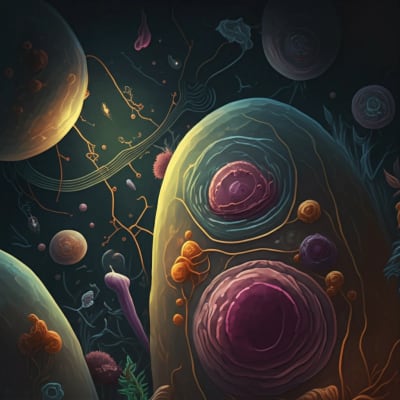Surreal illustration of cellular pathways for glutathione and SAM production.