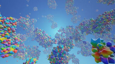 Microscopic zeolite crystals floating in a clean sky
