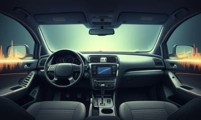 Car interior merging into sound wave visualization