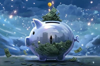 Person trapped in a piggy bank, unable to enjoy life.
