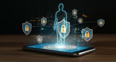 Smartphone with cybersecurity shields and data streams