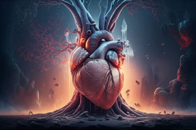 Stylized heart encased in ice, symbolizing hypertriglyceridemia and the path to heart health.