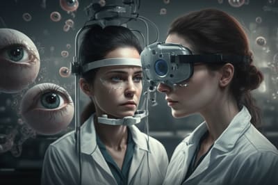 Medical student using VR for ophthalmology training