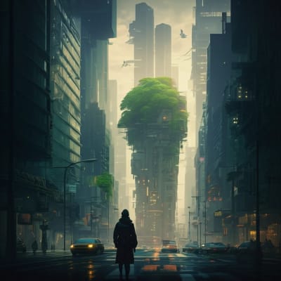 Cityscape merging with greenery