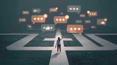 Crossroads of decision with floating feedback bubbles.