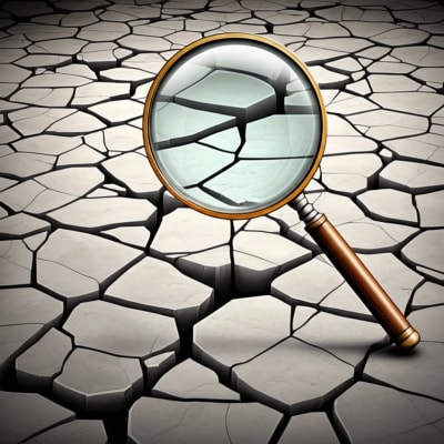 Concrete magnified, drying with magnifying glass.