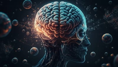 Surreal illustration of a chess game on a brain, representing strategic thinking.