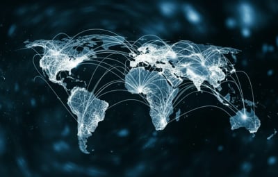 Interconnected nodes of smaller countries influencing the paths of larger nations.