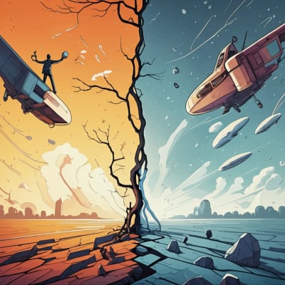 Surreal illustration of contrasting landscapes merging, representing diverse social choices.