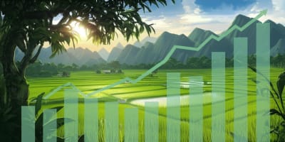 Thai landscape transforming into an income distribution graph