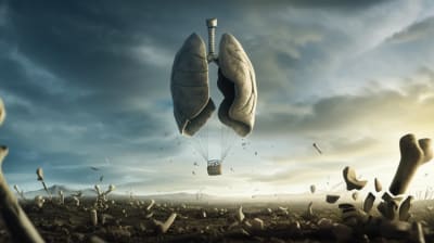 A deflated lung-shaped balloon symbolizes disappointment in lung cancer research.