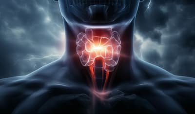 Fractured thyroid cartilage symbolizing hidden neck trauma leading to mediastinitis.
