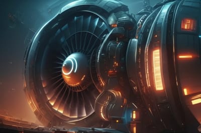 Futuristic aero-engine with glowing fuel lines, symbolizing reliability.