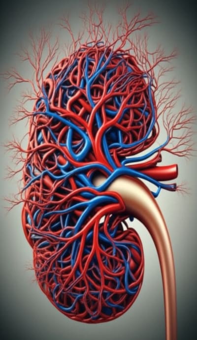 Stylized kidney with blood vessels transforming into trees, representing vasculitis diagnosis choices.