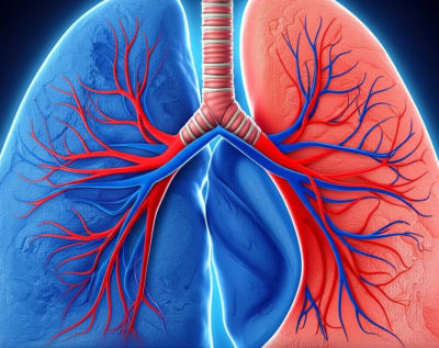 Illustration of Lung Cancer Blood Flow Patterns: A visual representation of how blood flow differs between adenocarcinoma and squamous cell carcinoma in the lungs, highlighting the study's key findings.