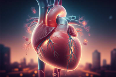 Stylized heart intertwined with arteries, symbolizing heart health and inflammation.